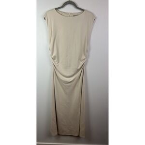 H&M Cap Sleeve Midi Dress Medium Biege Work Wear Stretch Sz Med NWT